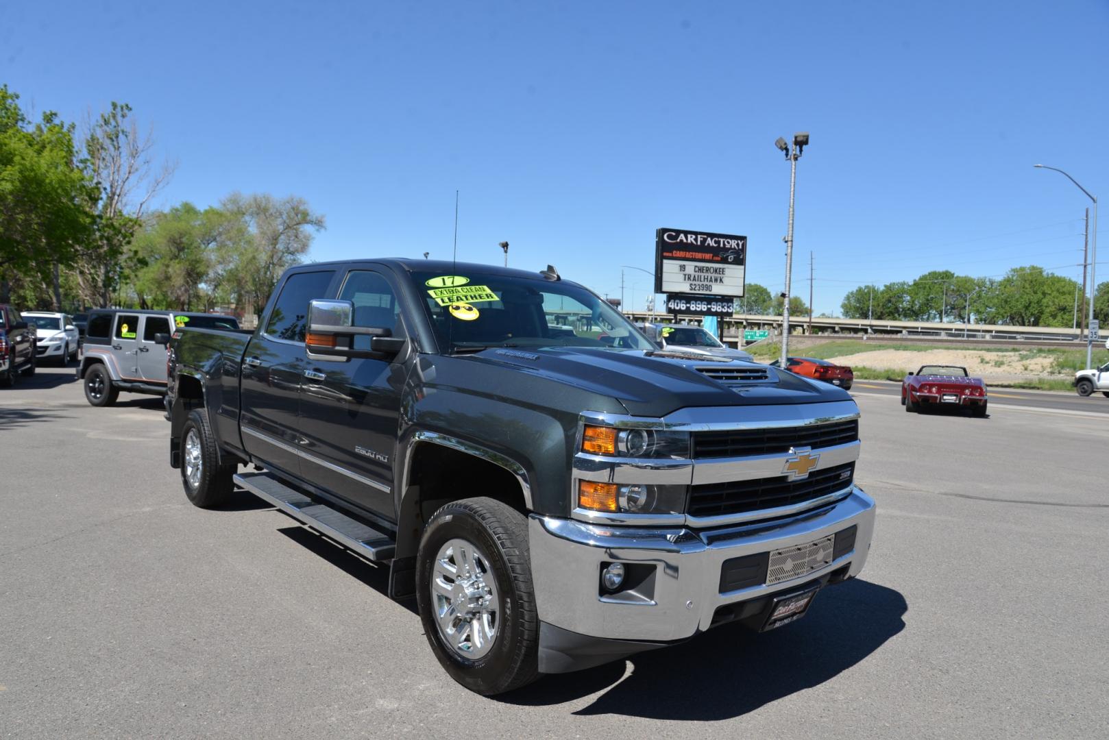 2017 Gray /Gray Leather Chevrolet Silverado 2500HD LTZ (1GC1KWEY6HF) with an 6.6 Duramax Diesel engine, Allison HD 6 speed automatic transmission, located at 4562 State Avenue, Billings, MT, 59101, (406) 896-9833, 45.769516, -108.526772 - 2017 Chevrolet Silverado 2500HD LTZ Crew Cab 4WD - One owner! 6.6L V8 OHV 16V Duramax Diesel engine - Allison 6 speed automatic transmission - 4WD - 117,307 miles - One owner! LTZ package - automatic dual zone climate control - air conditioning - tilt and telescoping steering column - cruise c - Photo#0